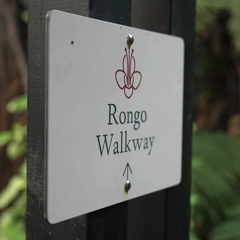 The Rongo Walkway sign on its post at the start of the track